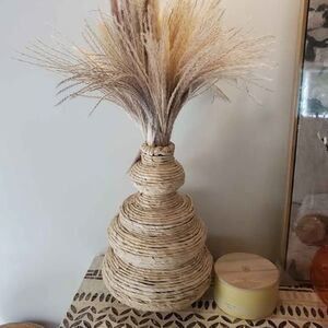 Seagrass handmade vase with metal base 14" tall NEW